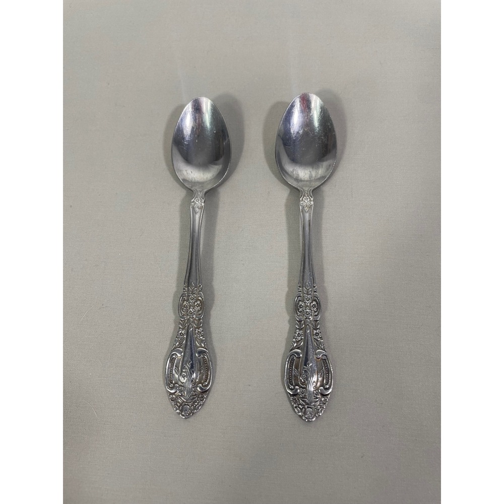 Springtime Stainless Steel Spoons‎ (2) Flatware Floral Scrolls Glossy Japan